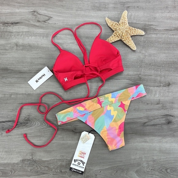 ☀️HURLEY☀️BILLABONG☀️ SOLID ADJUSTABLE A/DIV SKIMPY PANT BIKINI SET - Picture 11 of 14